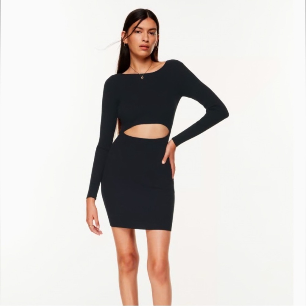 Aritzia Wilfred Knit Ribbed Cut out Mini Dress. BLACK. XS